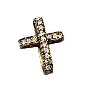 Gilt Sterling Cubic Zirconia Crossover Cross Pendant Gold Tone 925 Silver CZ